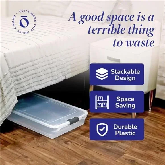 2-Pack Under Bed Storage, Clear Plastic Containers with Lids, 60 Quart Gray